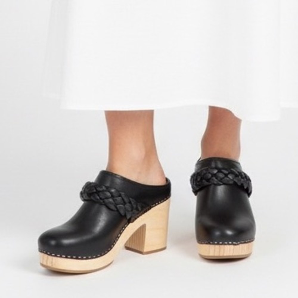 Dolce Vita Hila‎ Leather Clog Mules Black Braided Chunky Heel Size 6.5